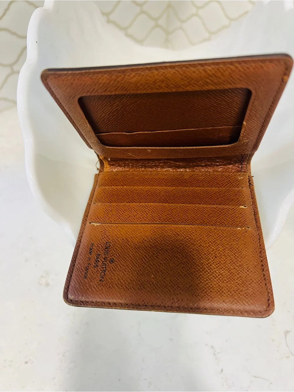 Louis Vuitton Monogram Vintage Bifold ID Wallet Brown Leather Repaired Authentic